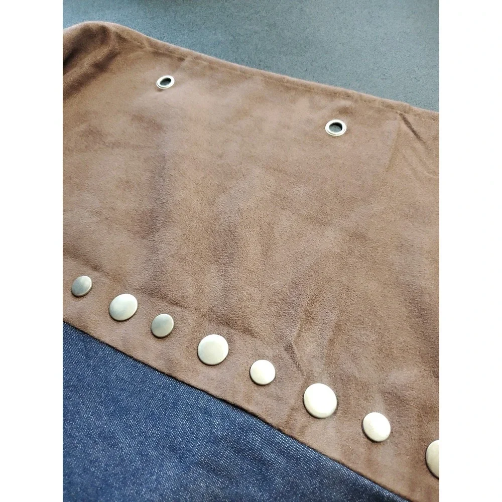 Denim Blue & Brown Faux Suede Western Curtain Studded By Triple Creek‎ 69.5x73